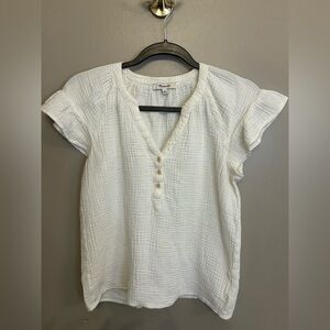 Madewell white Lightspun Ruffle-Sleeve Henley Top 100% cotton size xs